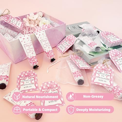 50 Pcs Pink Bow Gifts Hand Cream Bulk for Women,Girls Favors Gifts for Bachelorette Mini Travel Hand Lotion Bulk,Favors for Guest Wedding Bridal Engagement Baby Shower Party Stuffers