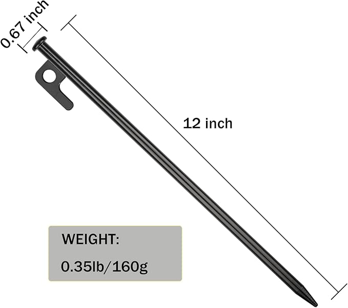 8 Pack Tent Stakes Heavy Duty 12 inch Steel Tent Pegs for Camping Unbreakable and Inflexible