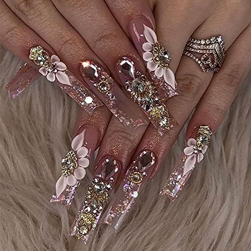 50pcs 3D Gold Nail Charms for Acrylic Nails Mix Styles Rhinestones for Nails Metal Nail Jewels for Nail Art Shiny Zircon Nail Rhinestones Alloy Nail Charm Pearl Nail Gems Cute Charms for Nails Design