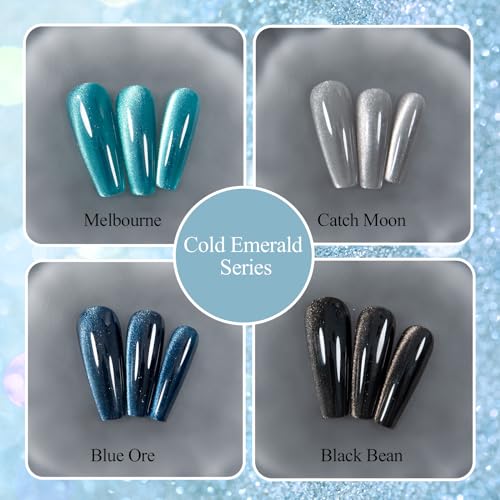 ADHERE 12ML Cat Eye Gel Nail Polish Set,4 Colors Holographic Glitter Cat Eye Gel Polish with Magnet UV LED Magnetic Gel Nail Polish Home DIY Manicure Nail Salon Kit