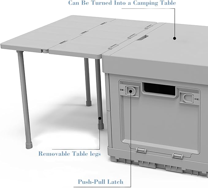 3 in 1 Folding Storage Box with Table, Multifunctional Collapsible Bins with Parking Warning Sign, Outdoor Storage Bin for Picnic, Home, Office, Car