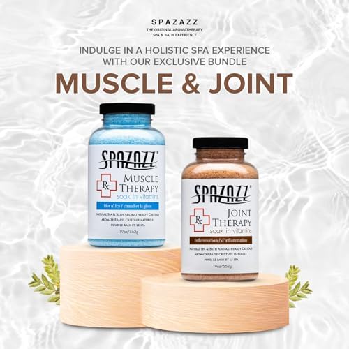 Spazazz Hot Tub Aromatherapy Spa and Bath Salts Crystals 2 Pack Bundle- One 19 Oz Jar Each Spazazz Muscle Therapy and Joint Therapy Plus a 5 Point Massager- Safe for All Spa and Hot Tub