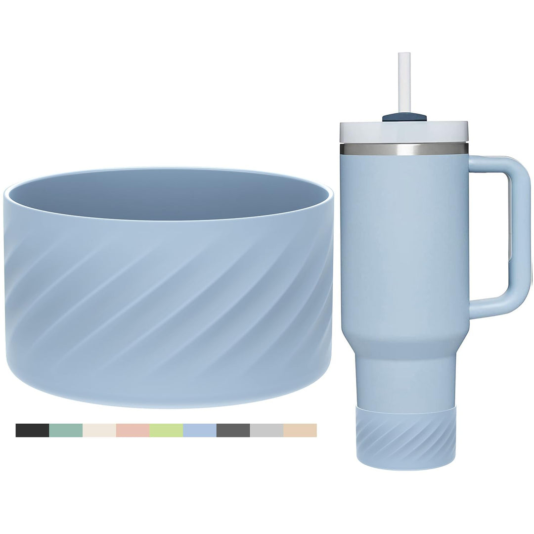 Affute Protective Silicone Boot for Stanley Quencher H2.0 40 oz & IceFlow Flip 20 oz 30 oz and hydroflask 12-24 oz, Anti-Slip Bottle Bottom Sleeve Cover (Chambray)