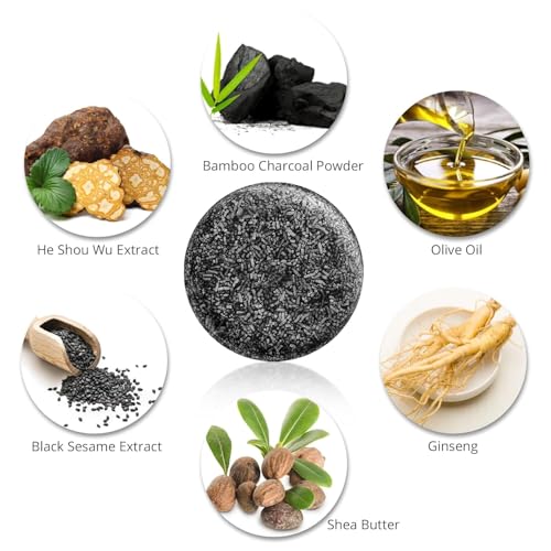 Gray Hair Reverse Bar Soap，Natural Black Soap for Gray Hair Coverage, Darkening Shampoo Bar with Ginseng & Black Sesame, Vegan, Moisturizing & Scalp Care for Men Women，2PACK