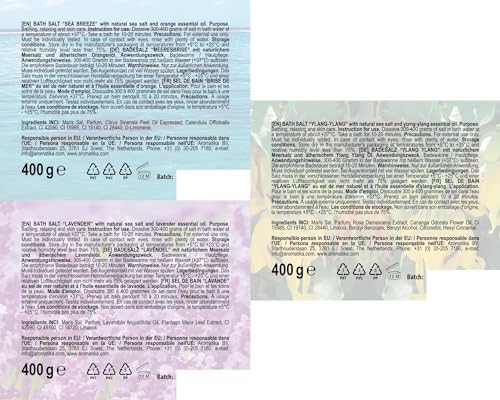 Bath Salts Set 42 Oz - Lavender - Sea Breeze - Ylang-Ylang - 100% Natural Essential Oil - Bathing - Body Care - Beauty - Relaxation - Spa