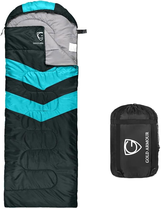 Gold Armour Sleeping Bags for Adults Cold Weather & Warm - Backpacking Camping Sleeping Bag for Kids 10-12, Girls, Boys - Lightweight Compact Camping Essentials Gear Accessories, Left Zipper