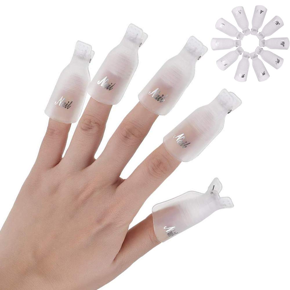 Himo 10Pc Plastic Acrylic Nail Art Soak Off Cap Clip Uv Gel Polish Remover Wrap Tool (White)