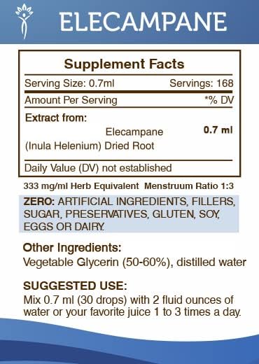 Secrets of the Tribe Elecampane Alcohol-Free Liquid Extract, Elecampane (Inula Helenium) Dried Root Tincture Supplement (4 FL OZ)