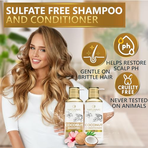 Coconut Shampoo and Conditioner Set - Sulfate Free and Paraben Free Intense Moisturizing Treatment with Jojoba - For Hydrating Your Scalp and Restoring Dry and Damaged Hair