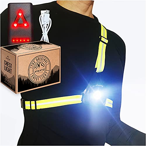 AVANTO Classic Chest Light, Original, LED Night Dog Walking LIght, 3-4h Usetime, USB Rechargeable Battery, Running Headlamp, Reflective Vest, Yellow