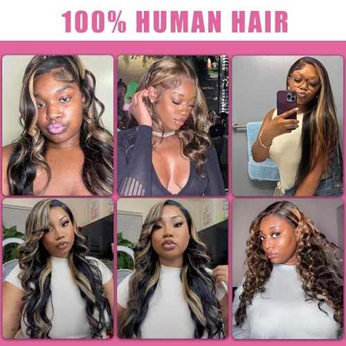 30 Inch 1B/27 13x6 Balayage Highlight Ombre Body Wave Lace Front Wigs Human Hair Honey Blonde Colored Lace Frontal Glueless Wigs Human Hair Pre Plucked for Women with Baby Hair