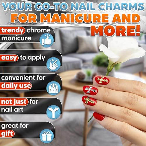 240 Pcs Silver and Gold Cross Nail Charms Bulk – 3D Silver and Gold Nail Charms Cross for DIY & Professional Manicures – Large-Pack for Creative Manicures with Shiny Crosses Accents
