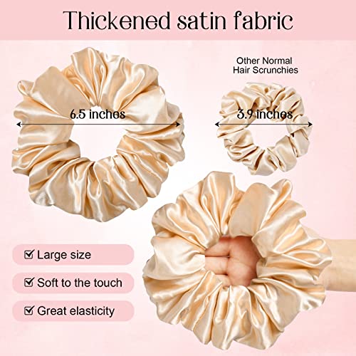 CEELGON Large Silk Satin Scrunchies for Women Big Scrunchies Jumbo Satin Hair Ties Oversized Hair Scrunchies for Thick Curly Hair Pack of 6 (Black,Champagne,Brown,Gold)