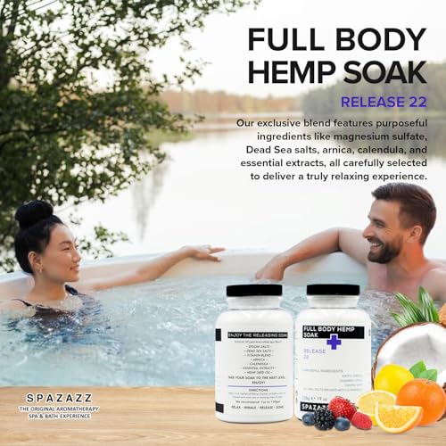 Spazazz Full Body Hemp Soak - 1000mg Hemp - Spa Hot Tub & Bath Aromatherapy Bath Salt Crystals - 538g/19oz (Release 22)