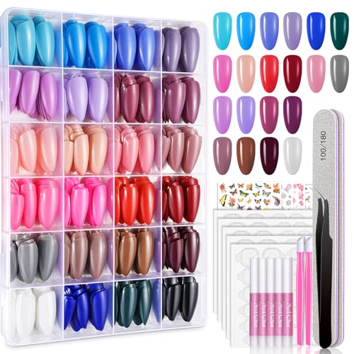 TsMADDTs Press On Nails Almond, 24 Colors 720PCS Short Fake Nails with Glues, Stickers, Tweezer for Women