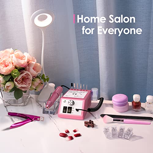 Professional Nail Drill Machine 20000 RPM Efile Electric Nail Filer Kit for Finger Toe Nails, Acrylic Gel Nails, Manicure Pedicure Drill with 6Pcs Nail Bits, 106Pcs Sanding Bands - Pink