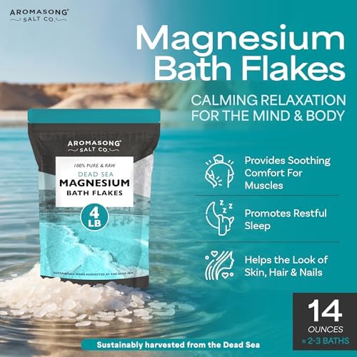 Aromasong Magnesium Flakes for Bath from The Dead Sea- 4 LB Resealable Pack Magnesium Chloride Flakes -Organic Bath Salt Relaxing Mineral Soak (Packaging May Vary)