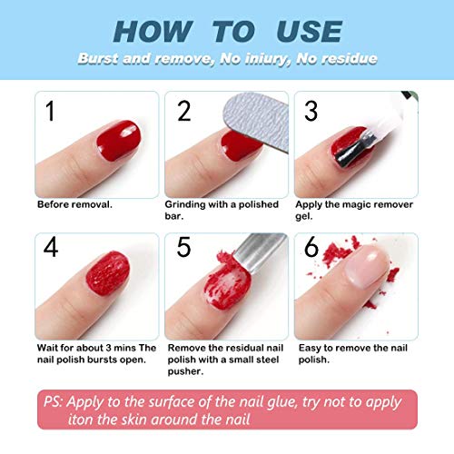 2 Pack Gel Nail Polish Remover, Gel Polish Remover for Nails, Easily Magic Soak-Off Gel Polish in 2-5 Minutes - Safe, No Need For Foil, Soaking Or Wrapping (with 1 Cuticle Pusher and Nail Scraper)