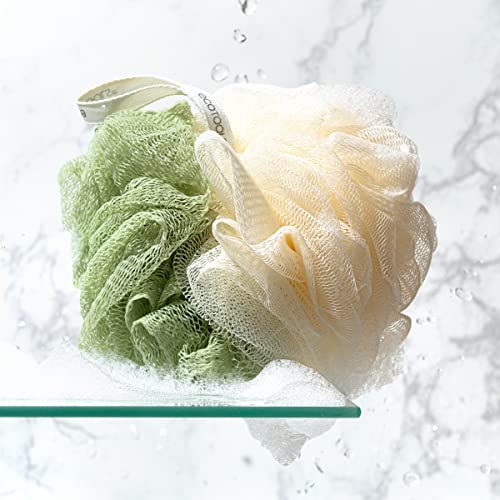 EcoTools Green 2-in-1 EcoPouf, Dual-Sided Shower Loofah Exfoliates & Cleanses Skin, Made of Recycled Netting, Removes Dead Skin, Eco-Friendly Bath Accessory, Cruelty-Free, 6 Count (60g)