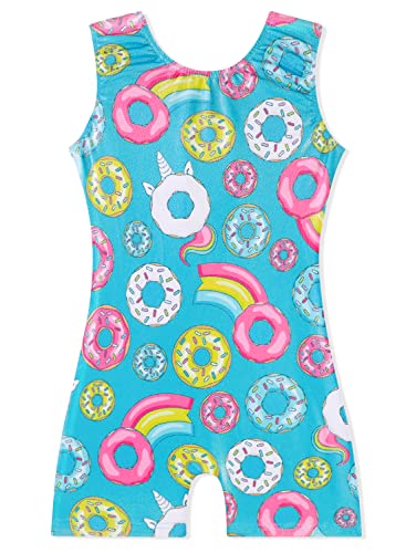 EQSJIU Gymnastics Leotards Donuts Aqua Blue Rainbow Adorable Shiny Sparkle Leotards For Girls Gymnastics 7-8 Years Primary Students Gym Lessons