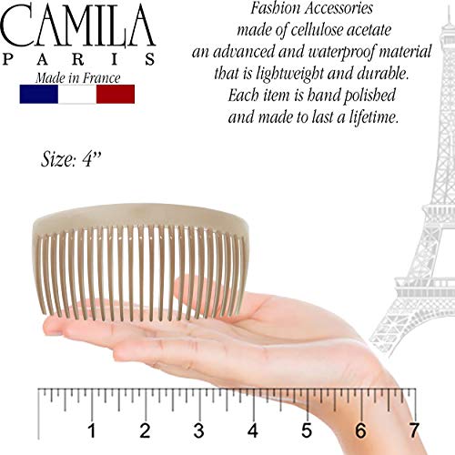 Camila Paris CP2912 French Side Combs Large Curved, Nude French Twist Hair Combs Decorative, Strong Hold Hair Clips for Women Bun Chignon Up-Do, No Slip Styling Girls Hair Accessories, Made in France