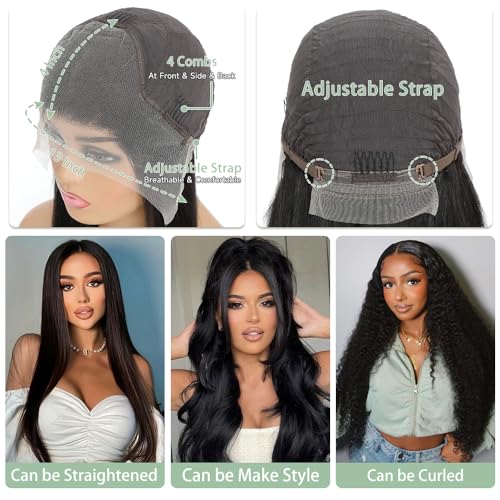 28 Inch Body Wave Lace Front Wigs Human Hair Pre Plucked 13x4 HD Lace Frontal Wigs Human Hair 200 Density Glueless Wigs Human Hair with Baby Hair Natural Black