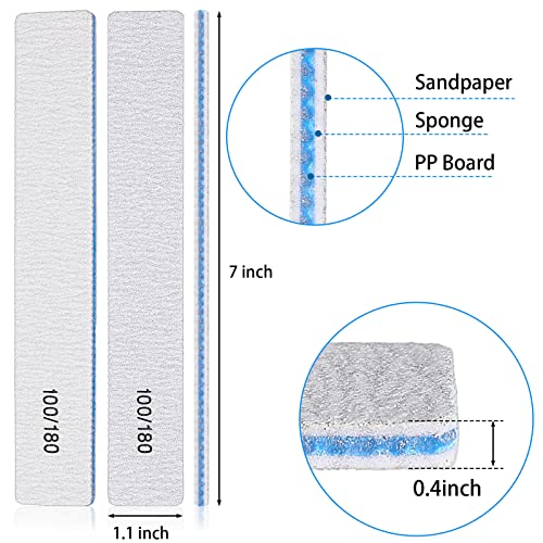 200 Pcs 100/180 Grit Nail Files, Reusable Nail File Double Sided Emery Boards for Acrylic and Gel Nails, Professional Fingernail Files Manicure Tools for Filers Salons Home Pedicure Beauty