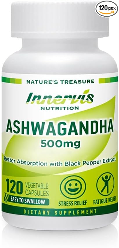 Ashwagandha 500mg with Black Pepper for Enhanced Absorption - Stress Support, Relaxation & Mood Balance -120 Vegan Capsules - Non-GMO, Made in USA, 3rd Party Lab Tested