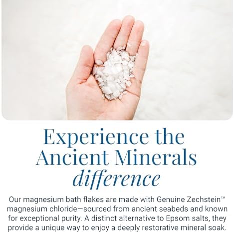 Ancient Minerals Magnesium Bath Flakes of Pure Genuine Zechstein Chloride - Resealable Magnesium Supplement Bag That Will Outperform Leading Epsom Salts 1.65 lbs