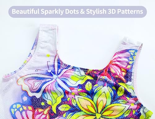 Domusgo Girls Gymnastics Leotards Size 8-9 Years Old Shiny Rainbow Stars Tumbling Sleeveless Biketard