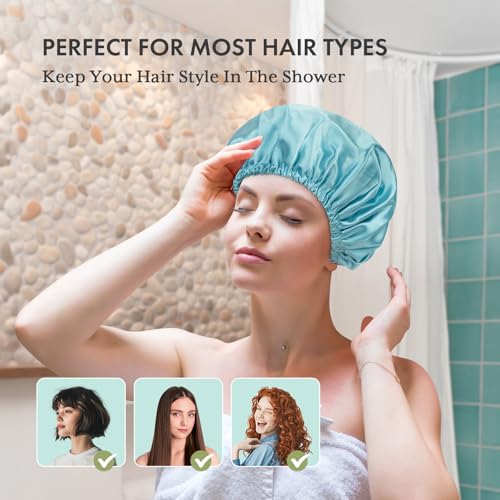 AmazerBath Shower Cap, 4-Pack Shower Caps for Women, Double Waterproof Layers Bathing Shower Hair Caps Protection EVA Shower Caps Reusable, Large Size