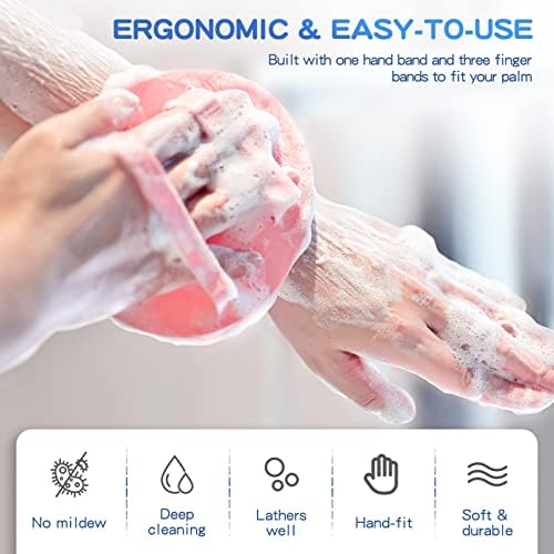 Manmihealth 3 PCS Soft Silicone Shower Brush, Super-Lathering and Deep-Cleaning Silicone Body & Face Scrubber, Gentle Exfoliating Bath Glove for All Skin Types with Free Hooks (Black +Gray+ Pink)