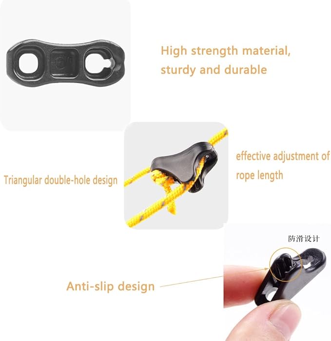 20 Pack Tent Rope Tensioner Buckles Tightener Fastener Fluorescent Canopy Guyline Cord Buckle Adjustment Triangle Fixing Pull Stopper for Outdoor Camp Mountain Camping Backpacking
