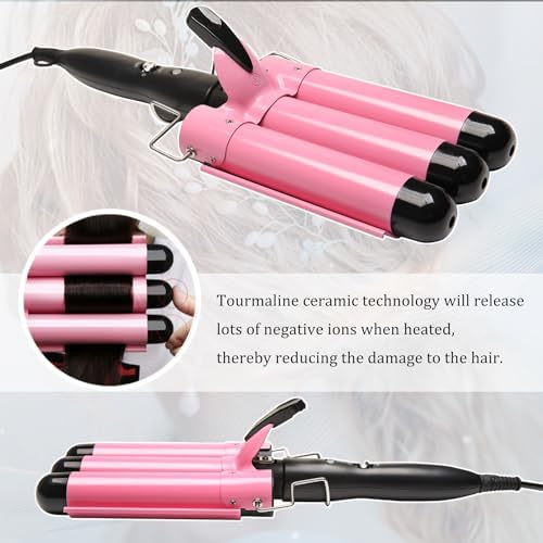 3 Barrel Curling Iron Jumbo 1.25 inch (32mm) Hair Curling Wand Crimper Instant Heating Adjustable Hair Curler with 2 Temperature Control