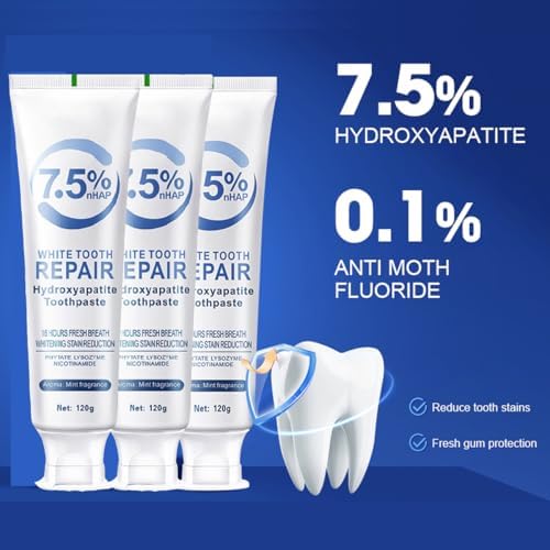 Hydroxyapatite Toothpaste for Enamel Protection and Tooth Strengthening,Hidroxiapatita Toothpaste,Gentle Mint,Fresh Breath,Daily Use for Oral Health,4.23oz (2 PCS)