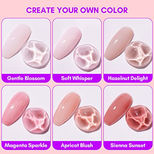 Makartt Gel Nail Polish Set, 6PCS 8ml Natural Nude Jelly Pink Milky White Soak Off UV/LED Gel for DIY Manicure & Nail Art Designs, Home & Salon Use