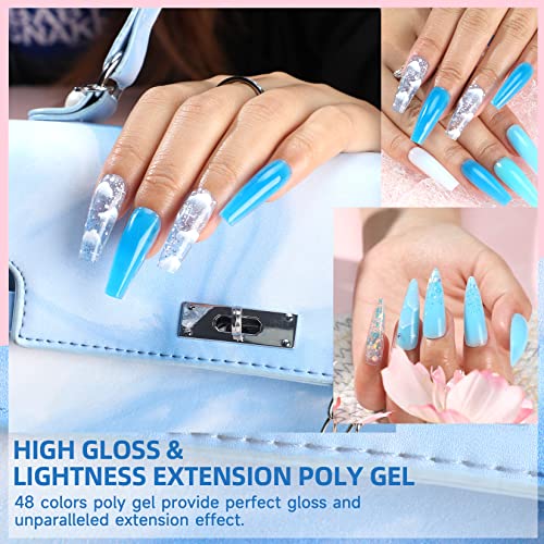 Morovan Poly Gel Nail Colors: 48 Color Poly Eextension Gel Nail Kit with Pure and Glitter Poly Nail Gel for All Season Poly Gel Nail Trendy Nail Art Design