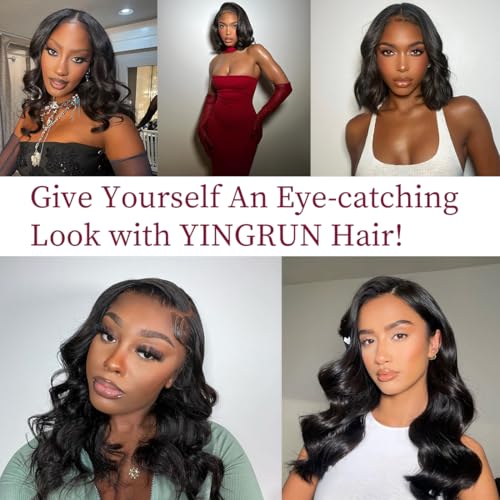 Bob Wig Human Hair 13x4 Frontal Lace Wig 14 Inch Body Wave 180% Density HD Transparent Lace Front Wigs Human Hair Wigs for Black Women Pre Plucked Natural Black