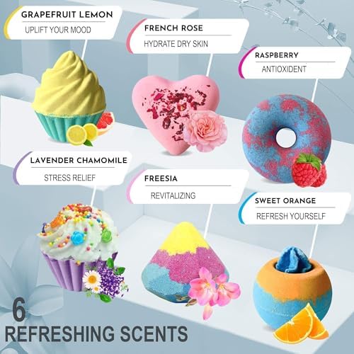 Bath Bombs for Kids - 6pc Gift Set Aromatherapy Natural Bath Bombs with Organic Ingredients, Skin Moisturizing Bubble Bath Fizzy, Gentle, Relaxing Birthday BathBombs for Girls, Women, Kids