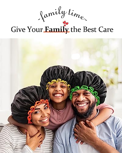 mikimini Small Black Shower Caps for Child 2 Packs, Double Layers Waterproof Bathing Hair Cap with Reusable Soft Comfortable PEVA Lining, Cute, Non-fading & Stretchy Shower Hat