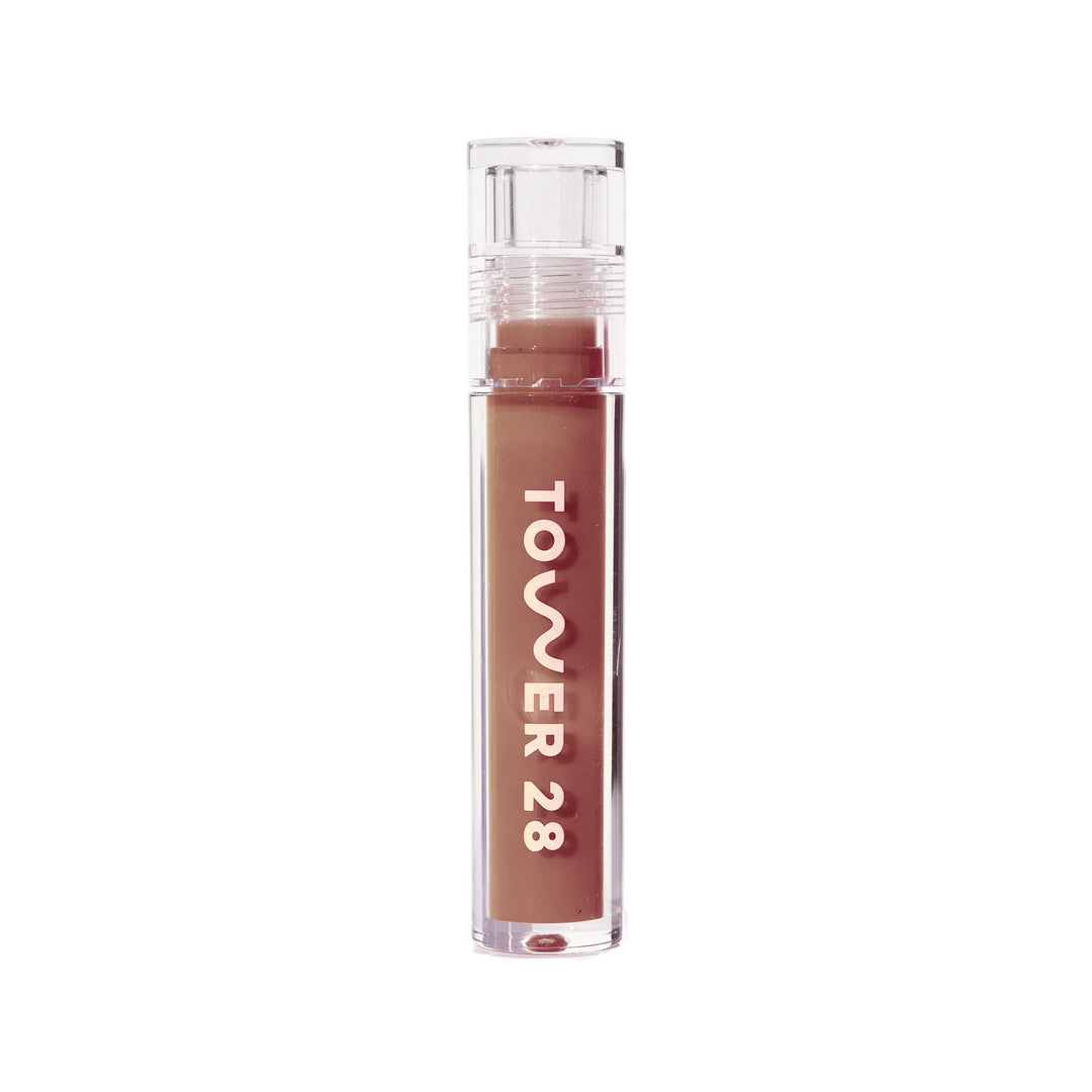 Tower 28 ShineOn Milky Lip Jelly, ALMOND, Non-Sticky, Hydrating Vegan Lip Gloss in Milky Chocolate, Apricot and Raspberry Seed Oil, Moisturizing, Clean, Cruelty Free