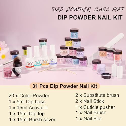 Summer Dip Powder Nail Kit Starter, 20 Neon Bright Blue Yellow Colors with Dipping Powder Base/top Coat Activator Liquid Set No Needed Nail Lamp Curing for French Nail Art Salon DIY Home