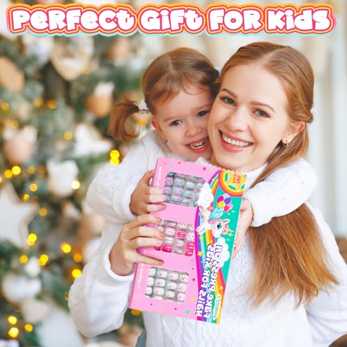 144 Pieces 6 Pack Kids Press on Nails Artificial Fake Nails for Kids Girls Pre Glue Full Cover Short Acrylic False Nail Tips Art Kits Gifts for Girls Nail Art Decoration (Gradient Pattern)