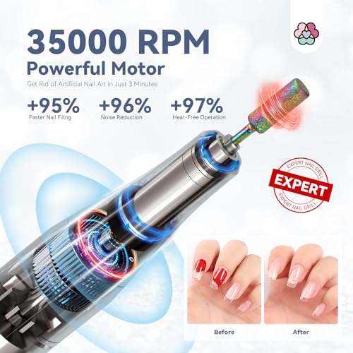 SAVILAND Professionl Nail Drill Kit: Diamond Shiny | 35000RPM Electric Nail Drill Machine | Professional Drill Bits Drill Nail File Buffer Dust Brush Expert Salon Use Manicure Pedicure