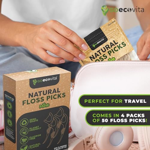 Biodegradable Floss Picks - Natural Straw Wheat Handle | Thin & Durable Thread for Tight Gaps! | Dental Flossers for Adults | Gentle on Gums & Teeth | Eco Friendly, Vegan, Natural (200 Pack, Mint)