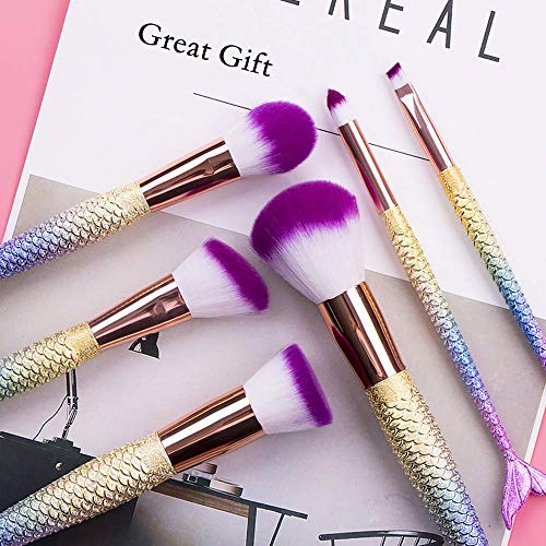 6 Pieces Mermaid Makeup Brush Set Lovely Makeup Brush Kit for Girls Portable Beauty Cosmetic Tools Women Cosmetic Concealer Brush