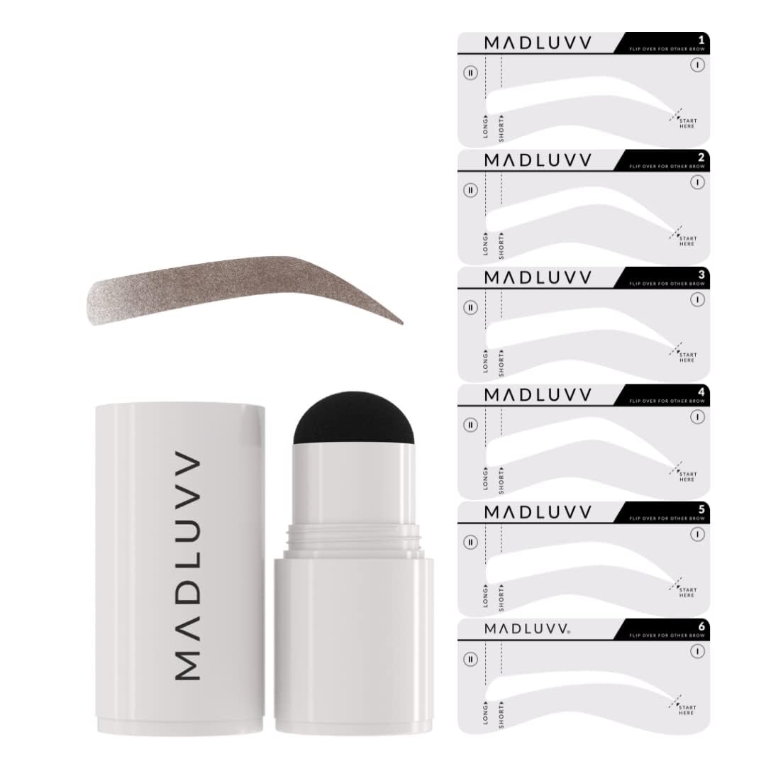 Madluvv Eyebrow Stencil Kit - Easy-To-Use, Natural Look, 6 Popular Shapes, Used By Professionals - Includes Stamp, Stencils, Spo