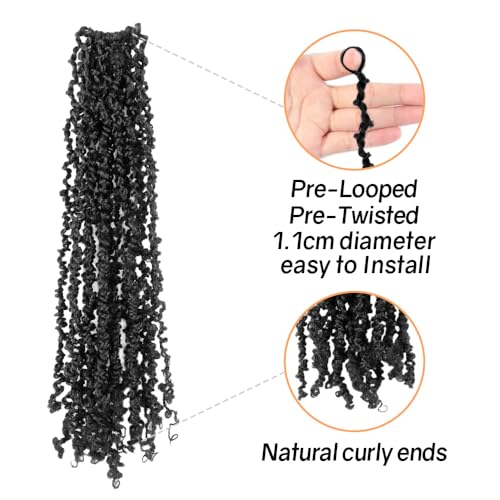 12 Inch 10 Packs Yanky Twist Crochet Hair Pre-twisted Natural Black Kinky Mini Spring Twist Small Curly Senegalese Twist Braids (1B)