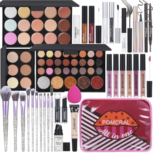 Makeup Kit For Women Full Kit Eyeshadow Eyeliner lipgloss, Lipstick Makeup brushes Mascara Eyebrow pencil Concealer Face Powder Primer make up Set For Girls Beginners