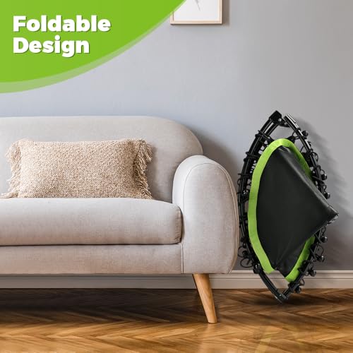 ONETWOFIT Foldable Rebounder Trampoline for Adults，45” Mini Fitness Trampoline, Stable & Quiet Exercise Trampoline with Durable Bungees Personal Indoor Garden Workout, Max Load 330lbs